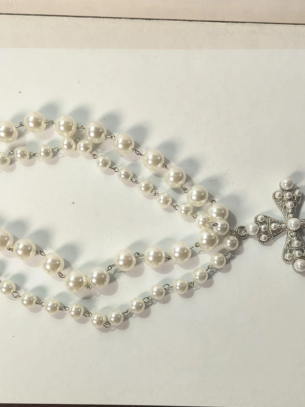 NWOT Two Gold and Pearl Beaded Cross Pendant Necklaces - Picture 4 of 8